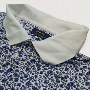 Polo Ralph Lauren Shirt Mens 2XB Blue White Floral Print Short Sleeve Cotton Top